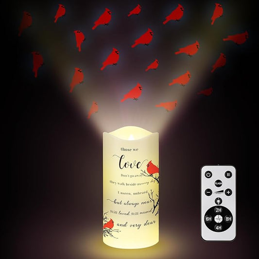 Memorial Gifts Memorial Flameless Candles Projector LED Flameless Cardinal Candles with Remote Sympathy Gifts for Loss of Loved One Bereavement Gifts Battery Candles for Prayers Mother Father