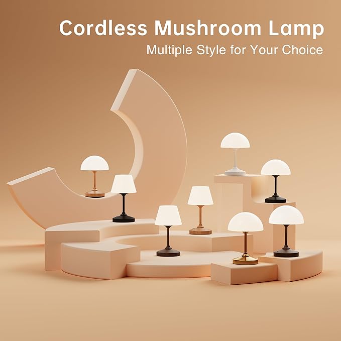 Mushroom Lamp Table Lamp Waterproof,Desk Cordless Battery Operated Lamps for Bedroom,Outdoor Cordless Rechargeable Table Lamps for Night Stands,5000mAh LED Night Light for Living Room(Walnut)