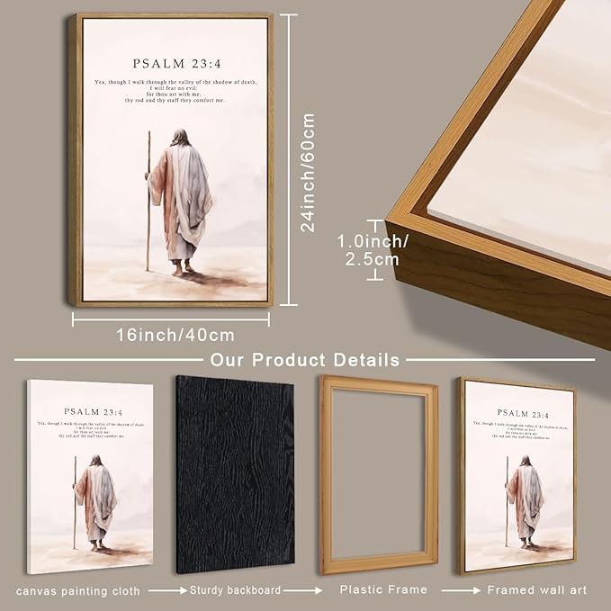 IARTTOP Large Christian Church Framed Canvas Wall Art 16x24 Inch Jesus Easter Bible Verse Art Prints Religious Scripture Wall Decor for Living Room Bedroom Set of 3