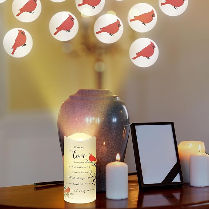 Memorial Gifts Memorial Flameless Candles Projector LED Flameless Cardinal Candles with Remote Sympathy Gifts for Loss of Loved One Bereavement Gifts Battery Candles for Prayers Mother Father