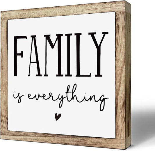 Farmhouse Home Decor, Living Room Decor for Shelf, Home decoration Accent, Rustic Tabletop Decoration, Inspirational Family Signs, Wooden Plaques Box Signs, Family is Everything Sign 9.8 * 9.8 Inch
