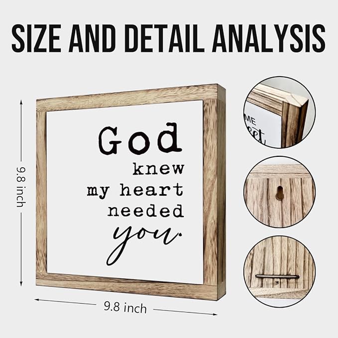 SUSZDOU Christian Wood Decor, Rustic Wooden Plaque Sign, God Knew My Heart Needed You, Multicolor, 9.8x9.8 Inch, Tabletop Mount, Home, Office, Bedroom, Gift