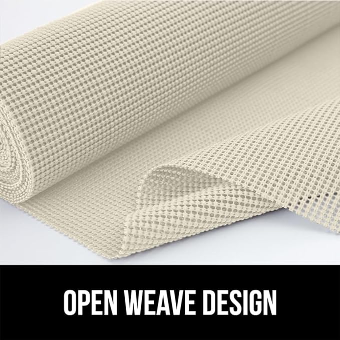 GORILLA GRIP powerGRIP Drawer Shelf and Cabinet Liner, Thick Strong Hold, Non-Adhesive Liners Protect Kitchen Cabinets and Cupboard, Bathroom Drawers, Easy Install, Breathable Mat, 20" x20', Cream