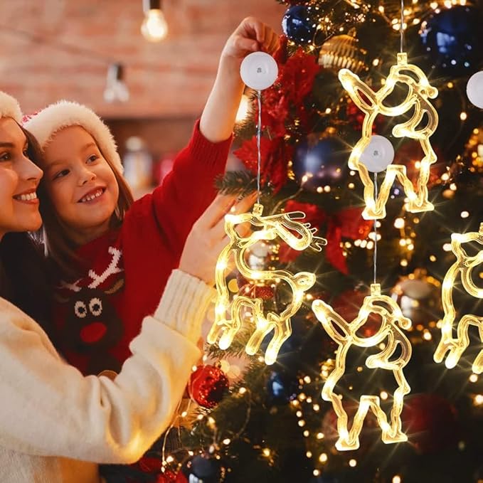 Christmas Decorations, Christmas Window Lights, Christmas Lights with Suction Cup, Christmas Window Decorations Battery Operated, Christmas Gifts for Women Kids Men (Santa & Reindeer Indoor LED 2 Pcs)