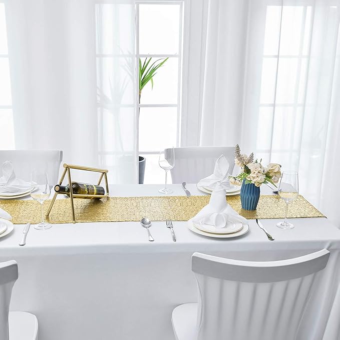 6 Packs 12 x 108 inches Gold Sequin Table Runner, Glitter Gold Table Runner for Wedding Birthday Bachelorette Holiday Party Supplies Decorations Bridal Shower Baby Shower