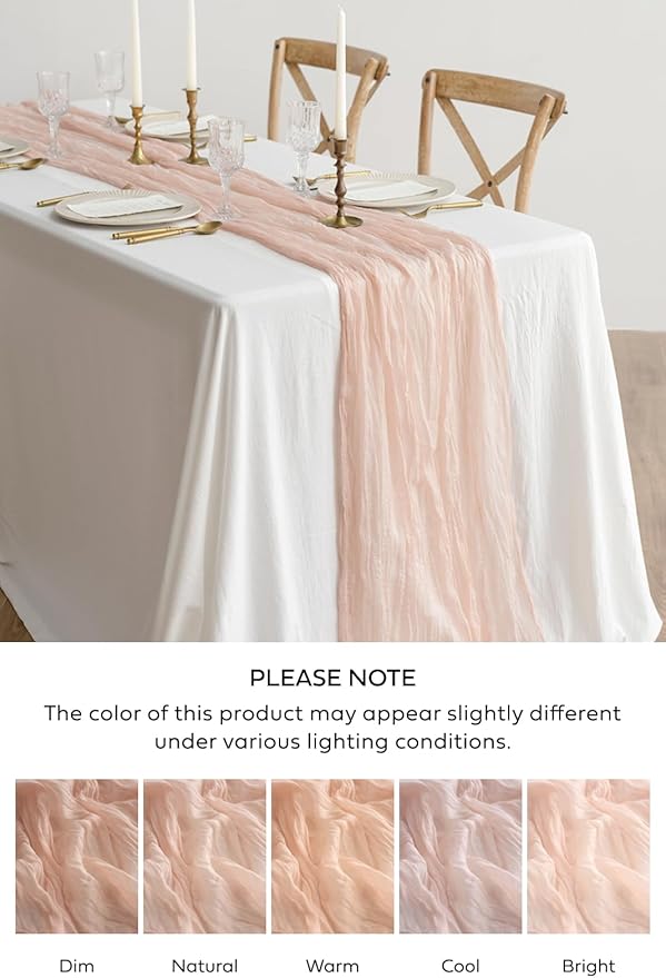 Ling's Moment 14ft Blush Cheesecloth Table Runner Gauze Sheer Extra Long Dusty Pink Table Runners for Wedding Party Bridal Shower(Blush, 14ft x 35")
