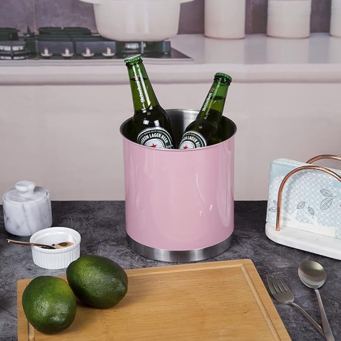 Creative Home Stainless Steel Utensil Holder– 7" Extra Large Cooking Tool Organizer for Kitchen Decor and Countertop Storage, Stable Anti-Tip Design, Durable Powder-Coated Finish, Pink