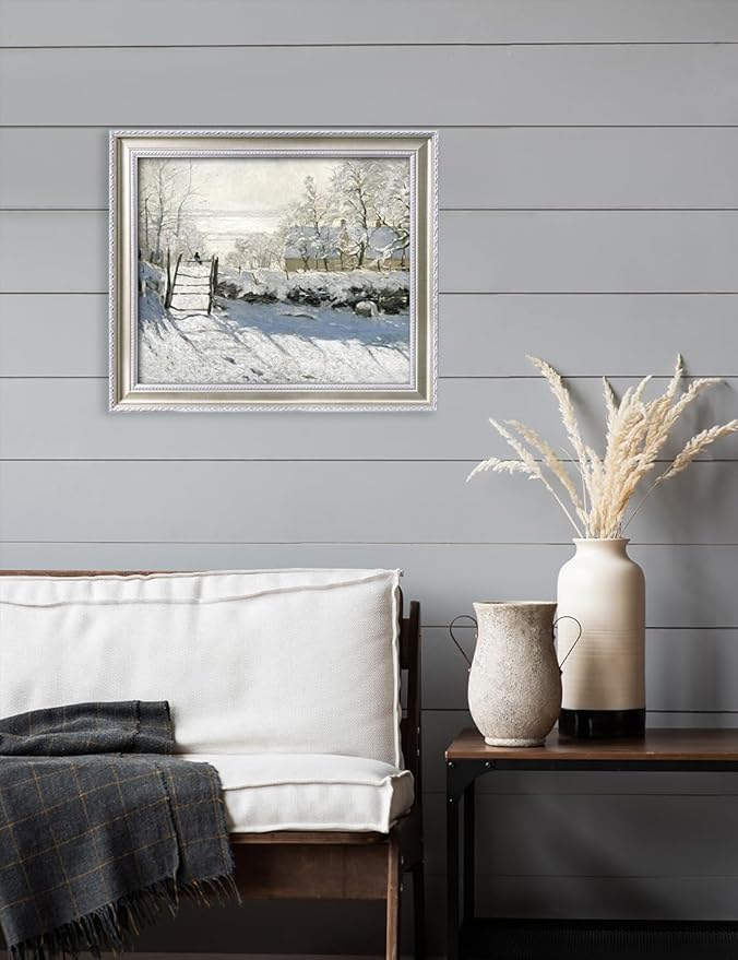 DECORARTS - Claude Monet The Magpie Giclee Print with Silver Solid Wood Frame, Impressionist Large Framed Wall Art, Ready to Hang, Framed Size28.75x24.75, Made in USA