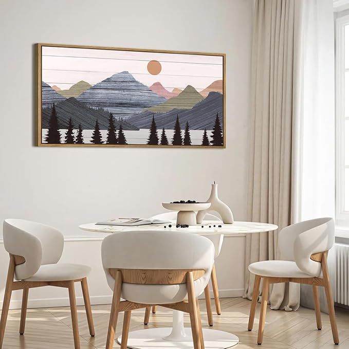 Framed Mountain Wall Art Pine Tree Forest Wall Decor Modern Mountain Range Painting 20x40 Inch for Living Room Bedroom Dining Room