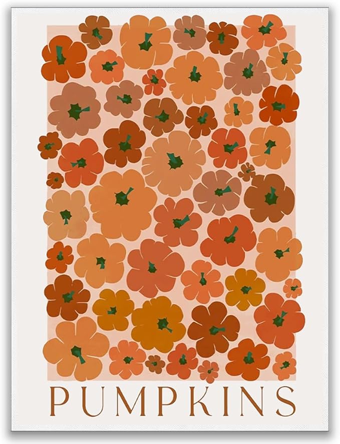Modern Autumn Wall Art Pumpkin wall art Vintage Pumpkin poster Large Fall Canvas Print posters Autumn 70s colors fall wall art Modern Pumpkins decor 12x16 Unframed