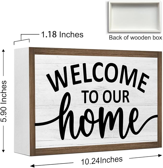 Welcome to Our Home Wooden Box Sign Desk Decor,Family Saying Wood Block Sign for Home Farmhouse Bedroom Shelf Tabletop Wall Decor