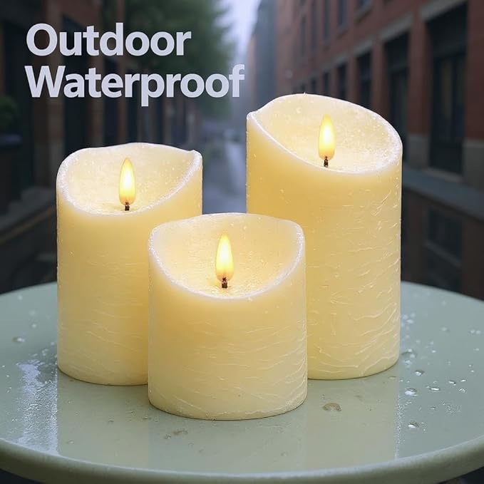 VENTA Set of 3 Warm Ivory Pillar Candles | Real Wax Battery Operated Candles with Flickering Flame | Timeless Year-Round Decor for Weddings, Mantels & Centerpieces