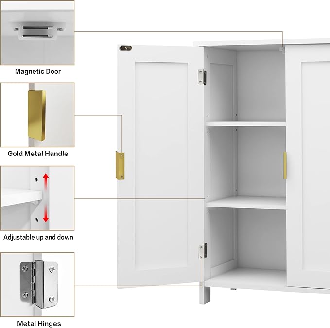 TaoHFE White Bathroom Storage Cabinet with 2 Doors, Freestanding - Towel Cabinet for Restroom, Small Storage for Office, Restaurant, Living Room