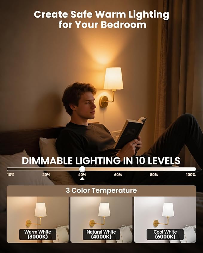 KINDEEP Wall Sconce Set of 2 Battery Operated, Rechargeable Wireless Dimmable Wall Light with RGB, Flash Mode, Remote Timer