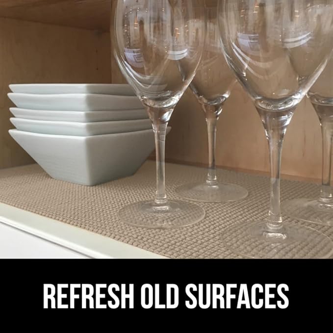 GORILLA GRIP powerGRIP Drawer Shelf and Cabinet Liner, Thick Strong Hold, Non-Adhesive Liners Protect Kitchen Cabinets and Cupboard, Bathroom Drawers, Easy Install, Breathable Mat, 20" x30', Beige