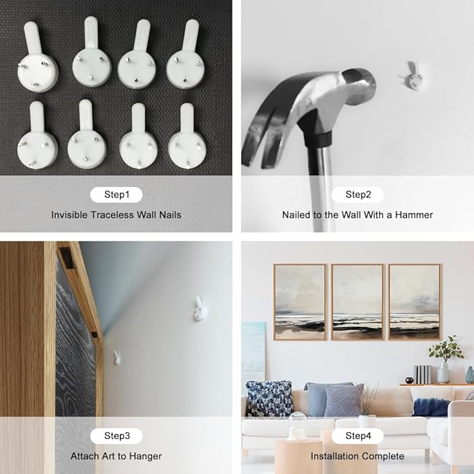 HOURIA Large Neutral Abstract Gray Framed Wall Art Set,Minimalist Modern Beige Brown Landscape Wall Decor,Wilderness Filed Artwork,Watercolor Misty Lake Print for Living Room,Bedroom,Office- 16"x24"x3