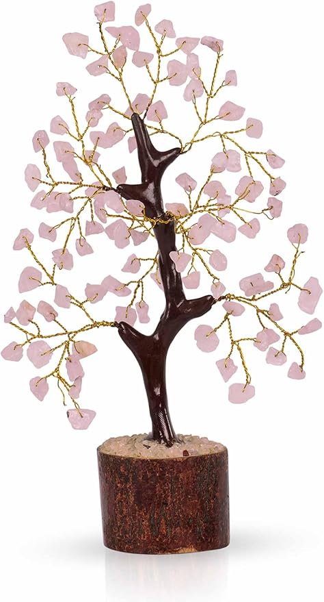 NARIBABU Rose Quartz Crystal Tree (7–8 Inch, 100 Chips) – Handmade Gemstone Tree with Raw Stones & Golden Wire – Birthday Gifts for Women, Gift for Her, Spiritual Decor, Desk Decor