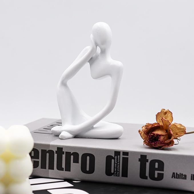 Thinker Statues and Sculptures, Resin Thinker Statue Ornaments, Abstract Style Sculptures, Housewarming Gifts, Housewarming Decorations, Living Room Dining Desk Decorations (White Right, Small)