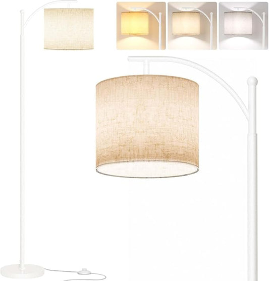 SUNMORY Arc Floor Lamp, Modern Floor Lamp with 9W 3 Color Temperatures Bulb, Metal Standing Lamps with Adjustable Hanging Lampshade, Tall Floor Lamps for Living Room, Bedroom, Office (White)