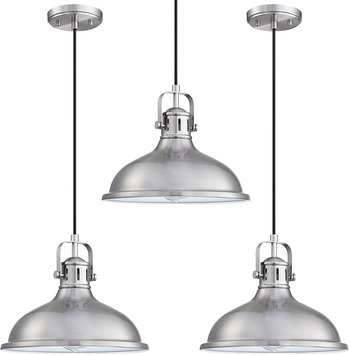 Doraimi Lighting 3-Pack 1 Light 12" Pendant Light Industrial Vintage Fixtures Metal Chandelier Lights with Brushed Nickel Finish,Ceiling Lamp for Kitchen Home Island Dining Room Bedroom Farmhouse