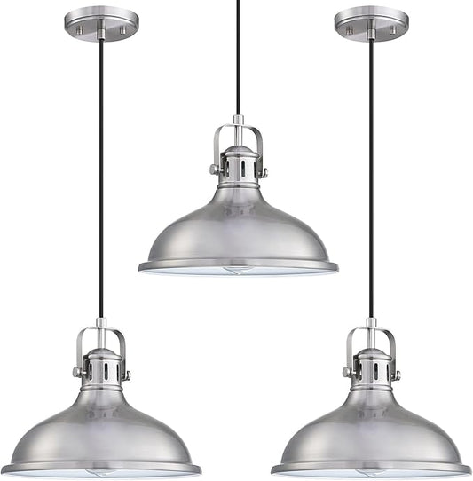 Doraimi Lighting 3-Pack 1 Light 12" Pendant Light Industrial Vintage Fixtures Metal Chandelier Lights with Brushed Nickel Finish,Ceiling Lamp for Kitchen Home Island Dining Room Bedroom Farmhouse