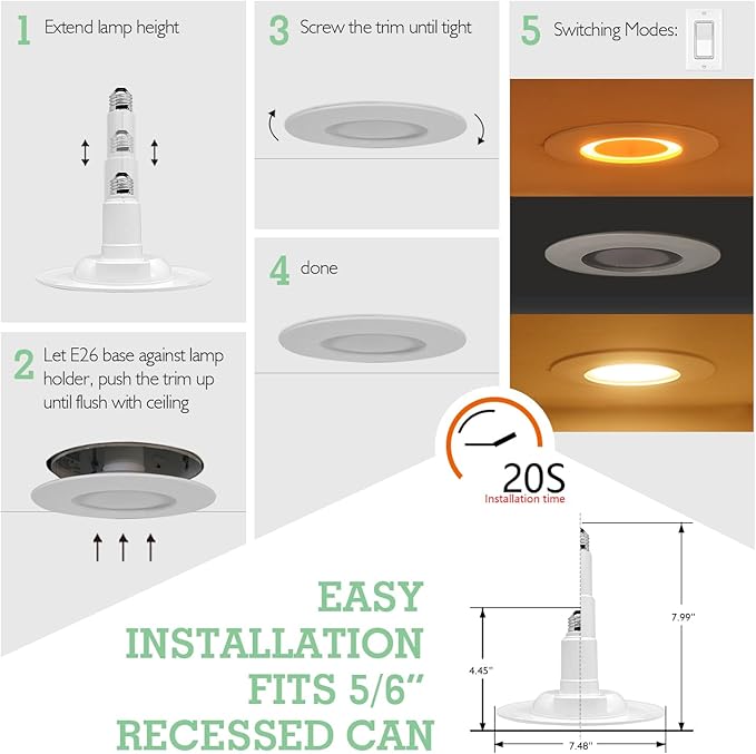 Soliseed 5/6 Inch LED Can Lights with Night Light,3000K Retrofit Recessed Lighting,12W=60W,800LM,Dimmable LED Replacement,Easy Retrofit Downlight Install,E26, Bevle Trim,6 Pack