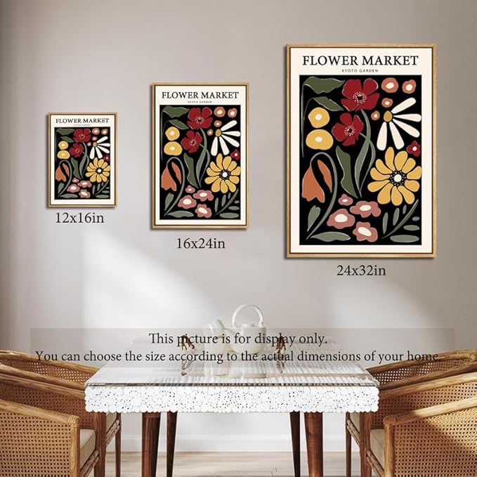 Gufro Framed Flower Market Wall Art,Floral Pictures Wall Decor,Abstract Colorful Botanical Painting for Living Room, Bedroom, Office-16x24in