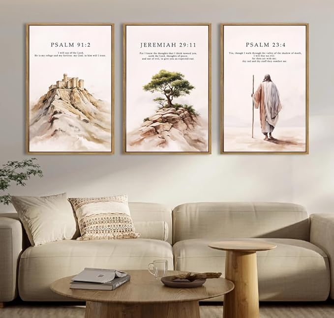 IARTTOP Large Christian Church Framed Canvas Wall Art 16x24 Inch Jesus Easter Bible Verse Art Prints Religious Scripture Wall Decor for Living Room Bedroom Set of 3