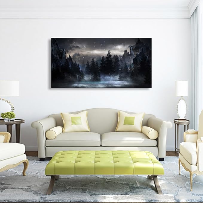Mountain Canvas Wall Art for Living room Office Bedroom Forest Wall Art Print Oil Paintings Modern Lake Starry Sky Landscape Pictures Wall Decor Dream Artwork Waterproof Ready to Hang - 20in * 40inch
