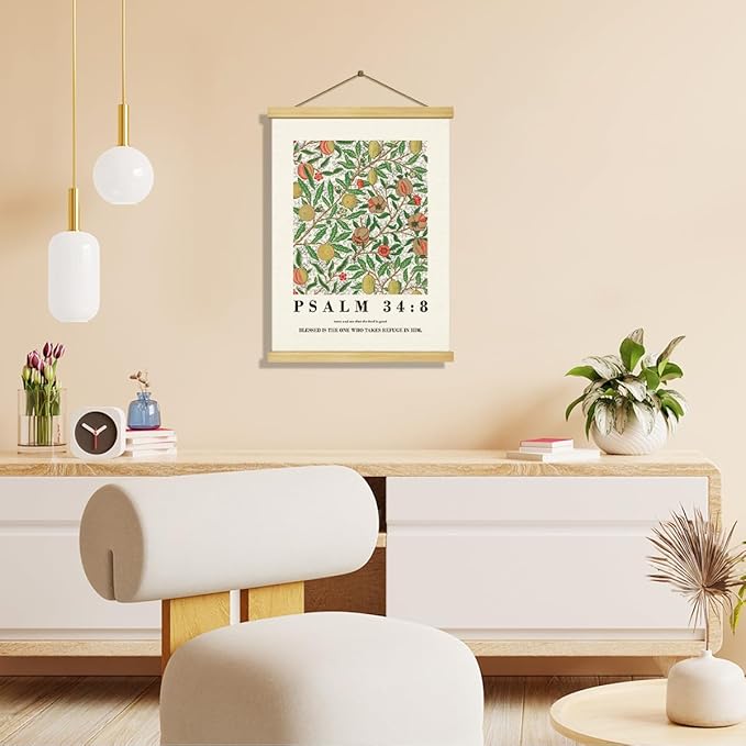 Christian Canvas Poster, Psalm 34:8 Canvas Poster Wood Hanger, Christian Wall Art, Bible Verse Posters, William Morris Prints Decor, Modern Canvass Posters Decors, Home Decor Accent