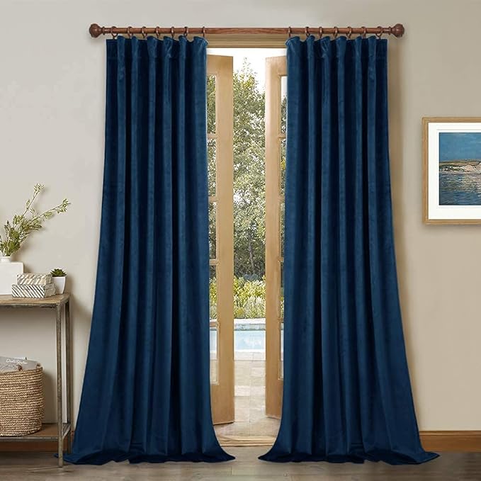 StangH Super Soft Velvet Curtains - Luxury Decoration Navy Blue Velvet Drapes 2 Panel Set Thermal Insulated Blackout Curtains for Office/Studio/Dining Room, W52 x L96 inches, 2 Panels