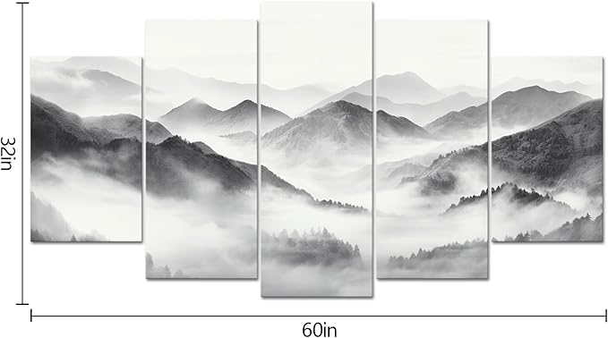 HOMEOART Mountain Wall Art Nature Landscape Painting Living Room Decor 5 Pieces Art Prints Overall 60inchx32inch