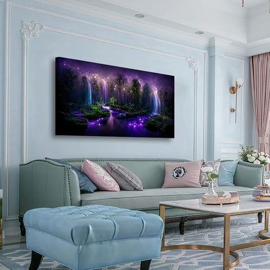 Purple Fantastic Wall Art Bedroom Wall Decor Living Room,Canvas Wall Art Office Farmhouse Paintings Artwork Modern Forest Starry Sky Lake Magical Wall Art Prints Pictures 20 * 40inch