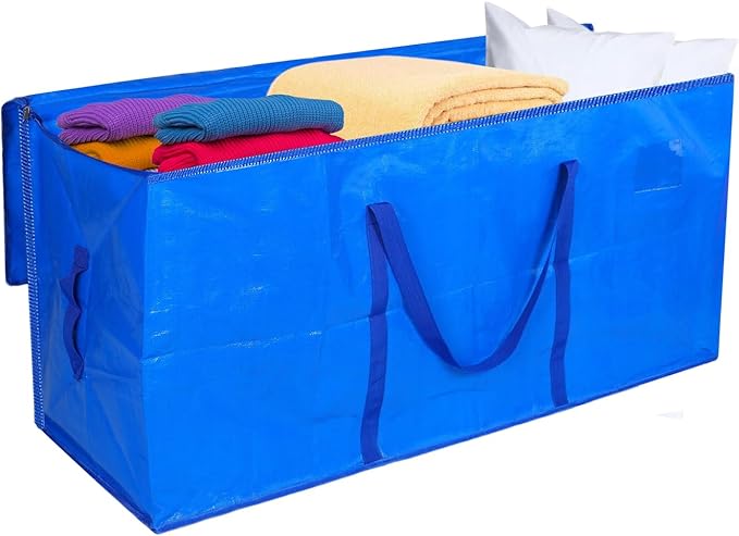 66 Gallon Extra Large Moving Bags - Heavy Duty Storage Bags with Zipper & Strong Handles, Blue Packing Bag for Moving, Storage, Travel and Camping, College Dorm & Home Supplies, 1 Pcs