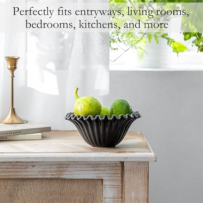 Decorative Bowl, HandCrafted Ruffle Flower Bowl Porcelain Vintage Ring Dish Floral Bowl for Home Decor Ruffle Centerpiece Bowl, Black (5.5 inch) Halloween