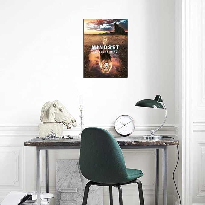 Inspirational Canvas Print Wall Art Mindset is Everything Lion King Motivational Entrepreneur Motivation Poster Print Artwork for Bedroom Office Home Decor Frame Ready to Hang[18" W x 24" H]