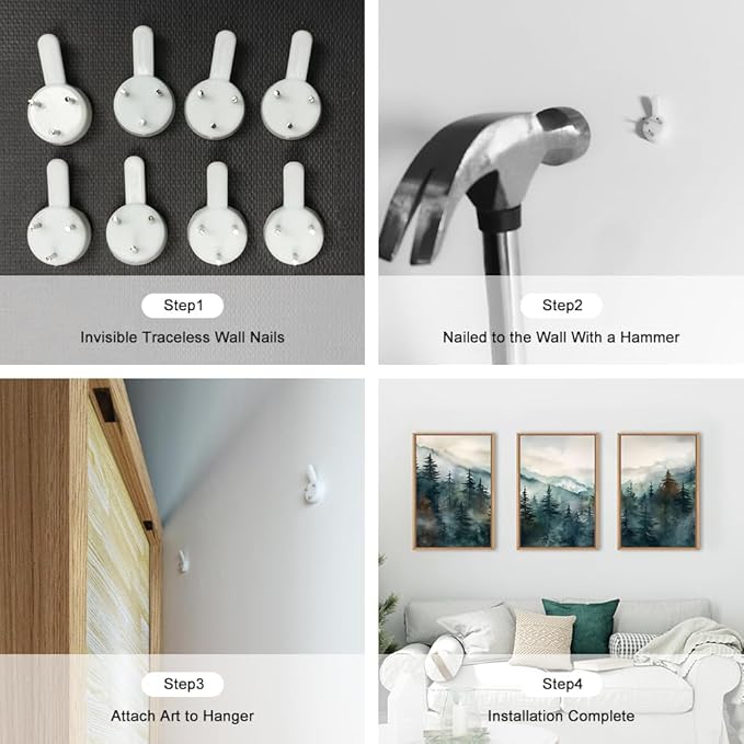 KAIRNE Watercolor Misty Forest Framed Canvas Wall Art Set, Nature Landscape Wall Decor, Foggy Mountain Pine Trees Wall Painting, Jungle Scenery Artwork for Living Room, Bedroom, Office - 16"x24"x3