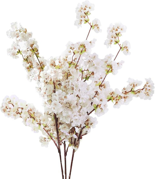 Sunm Boutique Silk Cherry Blossom Branches, Artificial Cherry Blossom Tree Stems Faux Cherry Flowers Vase Arrangements for Wedding Home Decor, Set of 3
