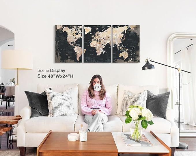 Black and White Wall Art Framed Office Vintage Wall Decor for Bedroom Home Decorations for Living Room Large Modern Maps Pictures Abstract Art Prints