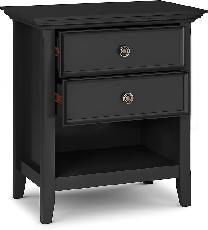 SIMPLIHOME Amherst SOLID WOOD 24 Inch Wide Traditional Bedside Nightstand Table in Black, For the Living Room and Bedroom