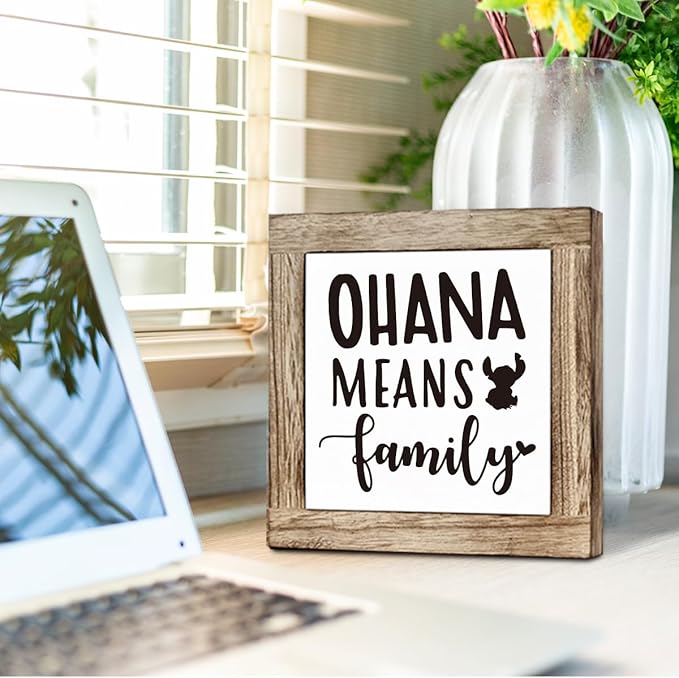 Farmhouse Wood Sign, Ohana Means Family Sign, Wooden Box Sign Plaque, Freestanding Family Sign, Home Decor for Shelf, Front Door Decor, Porch Decor, Family Room Decor, Living Room Decor Art