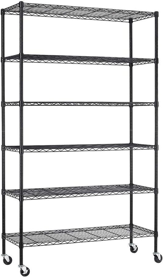 PayLessHere | 6-Tier Wire Shelf with Wheels | 48"x18"x82" | Black | Adjustable Racks | Heavy-Duty Storage Shelves, Holds Upto 510 lbs | Rust-Resistant, No-Tool Assembly | for Home, Garage Shelving