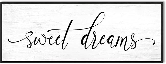 Sweet Dreams Wall Decor Above Bed: 32''×12'' Large Framed Bedroom Canvas Wall Art,Farmhouse Sweet Dreams Sign For Master Bedroom Guest Room Black Hanging Decorative Wall Sign