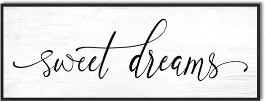 Sweet Dreams Wall Decor Above Bed: 32''×12'' Large Framed Bedroom Canvas Wall Art,Farmhouse Sweet Dreams Sign For Master Bedroom Guest Room Black Hanging Decorative Wall Sign