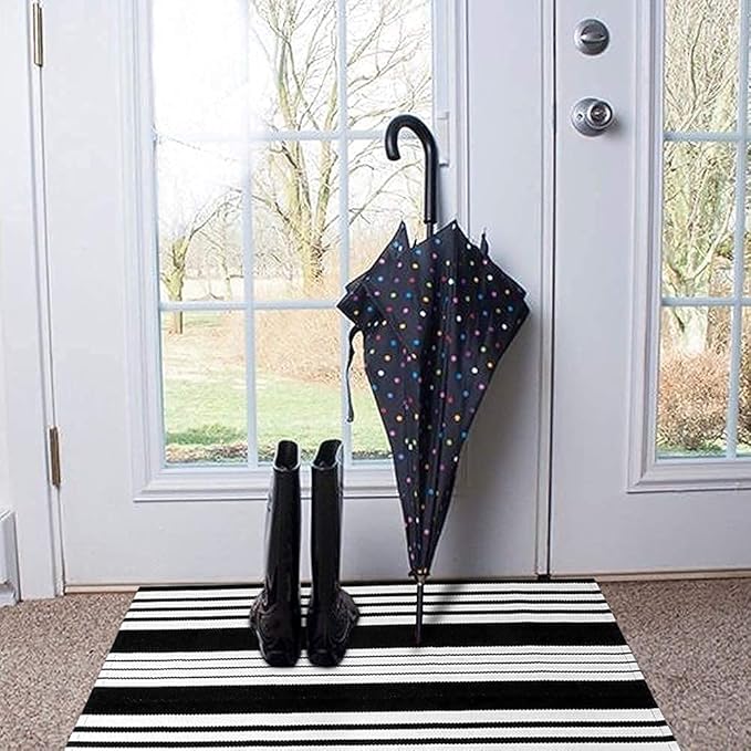 OJIA Fall Front Door Mat 24"x35" Black & White Front Door Rug Washable Entry Rug Cotton Handwoven Halloween Indoor Outdoor Doormat Small Area Rugs for Porch/Entrance