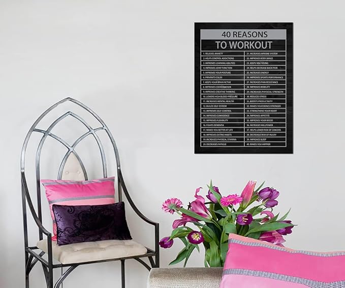 Motivational Quotes Exercise Canvas Wall Art 40 Reasons to Workout Inspirational Fitness Picture Print Inspiring Poster Paint Frame Artwork for Office Home Gym Wall Decor[18" W x 24"H]