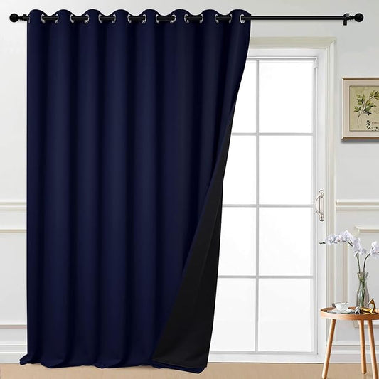 Yakamok 100% Blackout Extra Wide Thermal Insulated Curtains, Total Shade Patio Door Curtain, Full Light Shading Sliding Door Drape Room Divider for Living Room/Bedroom, Navy Blue, W100 x L108, 1 Panel