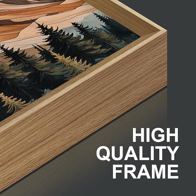 KAIRNE Mountain Framed Wall Art Set of 3, Wooden Mountain Forest Wall Decor, Boho Pine Tree Landscape Wall Painting, Woodcut Wilderness Scenery Art Prints for Living Room, Bedroom, Office -16"x24"