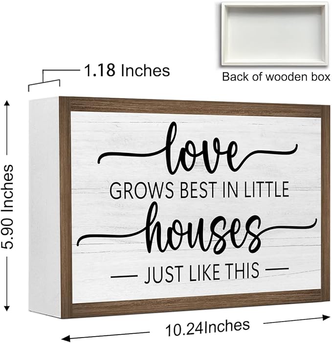 Love Grows Best in Little Houses Just Like This Wooden Box Sign Desk Decor,Rustic Farmhouse Love Sign Wood Block for Home Bedroom Shelf Tabletop Wall Decor