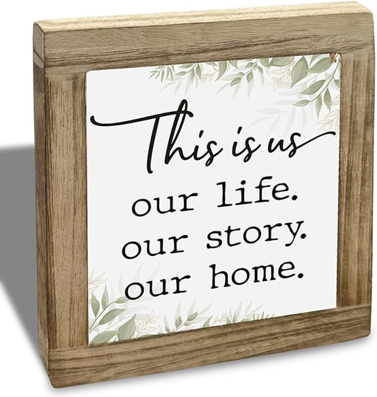 This Is Us Our Life Our Story Our Home Desktop Decor, Farmhouse Wood Box Decor Plaques, Iving Room Inspiration Wood Box Sign, Rustic Farmhouse Living Home Decoration